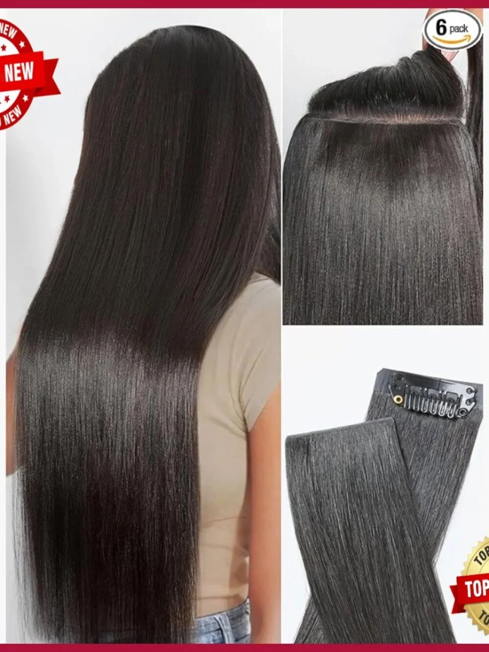 22 Inch Human Hair Clip-In Extensions, 6 Piece Set for Volume & Length